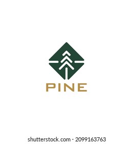 Pine logo design with abstract home vector graphic