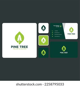 pine logo design with tree and business card