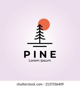 diseño de ilustración vectorial minimalista de línea de logotipo de pino