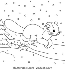 Pine marten outline coloring page. Christmas and Winter Animal Illustration 