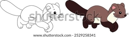 Pine marten outline coloring page. Christmas and Winter Animal Illustration 