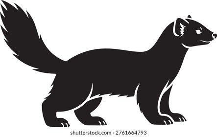 Pine marten silhouette, standing weasel icon, sable animal vector, forest mammal graphic, wildlife predator art