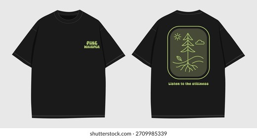 Kiefernbotschaft Naturdarstellung für Bekleidung, minimale Baumwurzeln Grafik für den Druck, ruhige Outdoor Stille Kunstwerk für Shirts, rustikale Forest Line Art Design für Merch