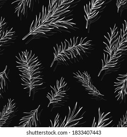 Pine agujas dibujadas a mano sin costuras. Fondo del vector dibujado a mano botánico. Ideal para tarjetas de felicitación, fondos, decoración de vacaciones. Antecedentes del diseño de Navidad y Año Nuevo.