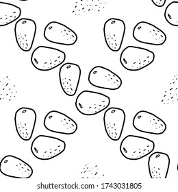 Pine nut  hand drawn vector seamless pattern. Outline monochrome texture made in doodle style.Fruit 
background for package, merch, wallpaper, menu and other design.