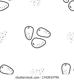 Pine nut  hand drawn vector seamless pattern. Outline monochrome texture made in doodle style.Fruit 
background for package, merch, wallpaper, menu and other design.