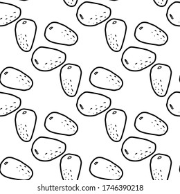 Pine nut  hand drawn vector seamless pattern. Outline monochrome texture made in doodle style.Fruit 
background for package, merch, wallpaper, menu and other design.