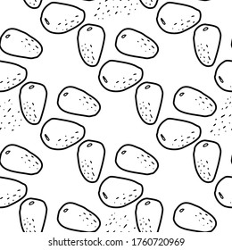 Pine nut  hand drawn vector seamless pattern. Outline monochrome texture made in doodle style.Fruit 
background for package, merch, wallpaper, menu and other design.