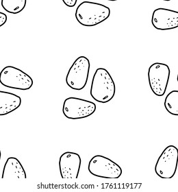 Pine nut  hand drawn vector seamless pattern. Outline monochrome texture made in doodle style.Fruit 
background for package, merch, wallpaper, menu and other design.