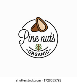 Pine nut logo. Round linear logo of peeled pine nuts on white background