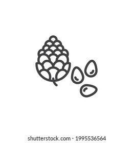 Pine Nut Seed Line Icon. Linear Style Sign For Mobile Concept And Web Design. Pine Tree Nut Outline Vector Icon. Symbol, Logo Illustration. Vector Graphics