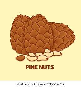 Ilustración de icono de vectores de viñetas de nueces de pino aislado