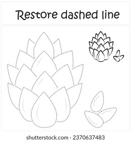 pine nuts. Repair the dotted line. Handwriting practice. Educational game for toddlers and preschoolers. Cartoon style. Isolated vector illustration, eps