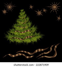 Pine on the black background, New Year, vector, eps 10