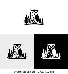 Ilustración de icono de diseño de logotipo de búho de pino