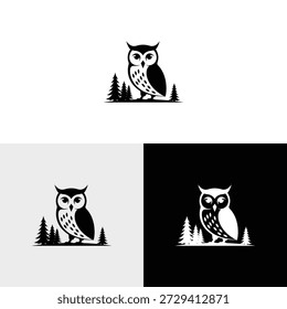 Ilustración de icono de diseño de logotipo de búho de pino