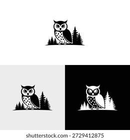 Ilustración de icono de diseño de logotipo de búho de pino