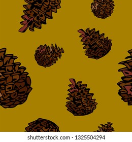 Pine pattern in sketch style. Textile design.