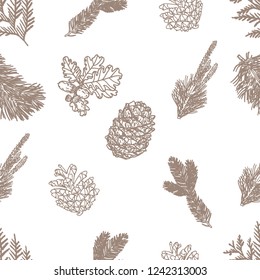 Pine pattern vector brunch christmas seamless decor background fir cone winter december hand drawn texture forest sketch