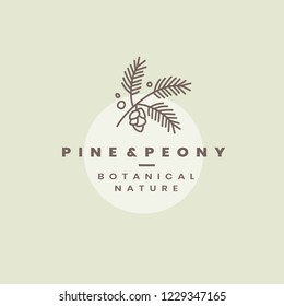 Pine & Peony Logo Design Vector