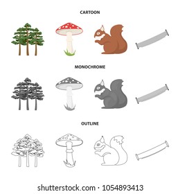 Pine, poisonous mushroom, tree, squirrel, saw.Forest set collection icons in cartoon,outline,monochrome style vector symbol stock illustration web.