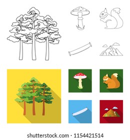 Pine, poisonous mushroom, tree, squirrel, saw.Forest set collection icons in outline,flat style vector symbol stock illustration web.