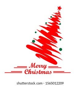 Pine red tree Christmas use line style scrible with lettering marry Christmas