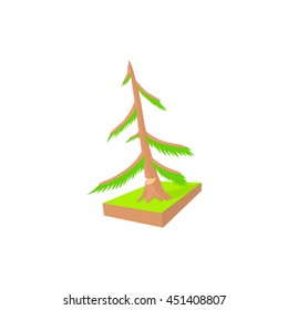 Pine to saw cut icon in cartoon style on a white background
