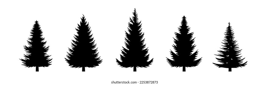 Pine silhouette. Tree set. Christmas tree. Fir silhouette.