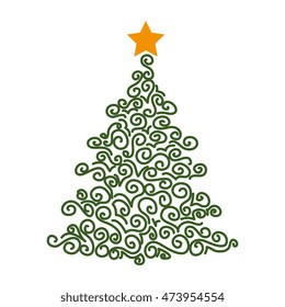 pine tall tree plant with traditional star christmas decoration symbol vector illustration