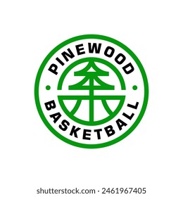 Pine Tree Basketball Sport Team Emblem Abzeichen Logo Vorlage