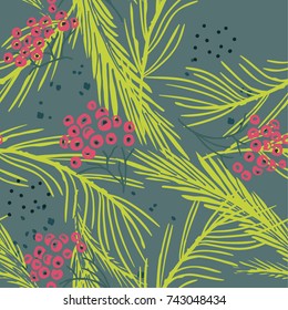 Pine Tree And Berries Seamless Pattern