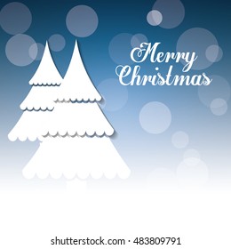 pine tree blur lights winter nature merry christmas icon. Blue background. Vector illustration