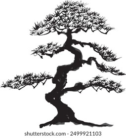 pine tree. bonsai. hand drawn illustration.