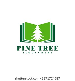 Pine Tree with Book logo design vector. Creative Pine Tree logo concepts template