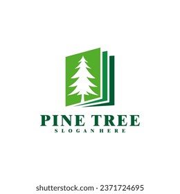 Pine Tree with Book logo design vector. Creative Pine Tree logo concepts template