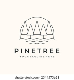 pine tree botanic line art minimalist logo vector illustration design, shrub pines tree logo design
