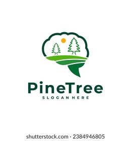 Pine Tree with Brain logo design vector. Creative Pine Tree logo concepts template