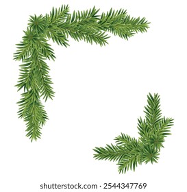 Pine tree branch, christmas frame, corner , border