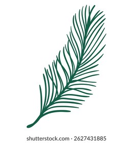 Branche de pin dans un style dessiné à la main. Décoration de branche d'épicéa de dessin animé pour cadres de Noël et couronnes. Nature ornementale. Fêtes rameau plat vert