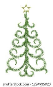 Pine tree branch isolated from white background. Christmas Decorations vector illustration.