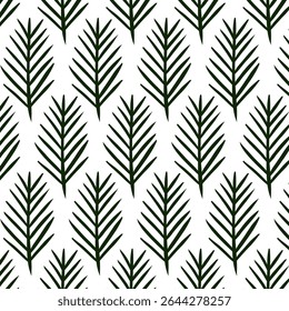 Pine tree branch Seamless pattern. Vector graphic line ink illustration. Floral botanical elements. Hand drawn line vector illustration. for package, holiday design, fabric and textile.
