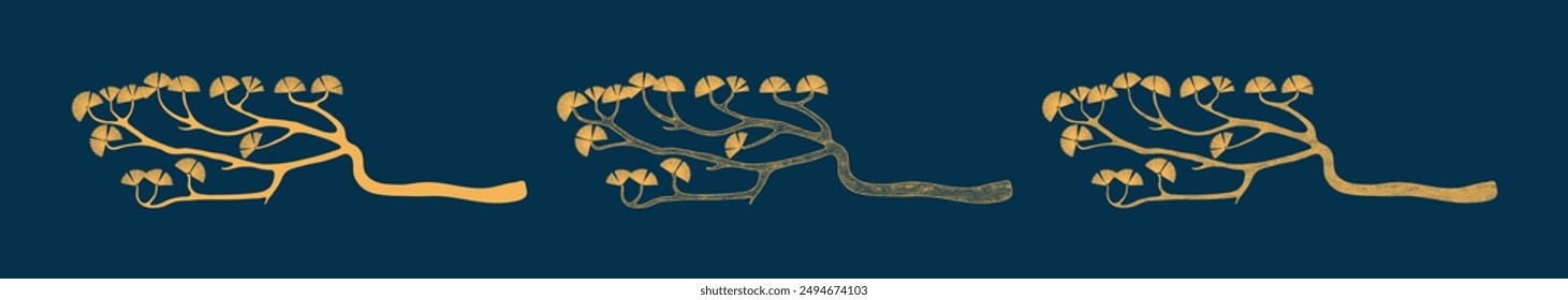 Pine tree branches design elements collection, isolated clip art. Hand drawn line art, flat vector illustration. Lunar New Year, Japanese, Korean Seollal traditional holiday set