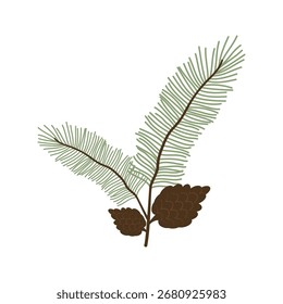 Ramos de pinheiro com agulhas verdes e ilustração cones