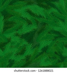 Ramas de pino con agujas de Vector sin patrón. Naturaleza perenne 3D, ramas verdes hojas de coníferas, decoración de abeto de abeto en vacaciones de invierno