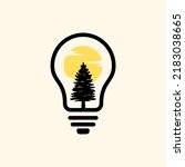 pine tree in the bulb logo design vector illustration