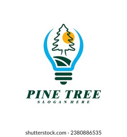 Pine Tree with Bulb logo design vector. Creative Pine Tree logo concepts template