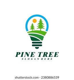 Pine Tree with Bulb logo design vector. Creative Pine Tree logo concepts template