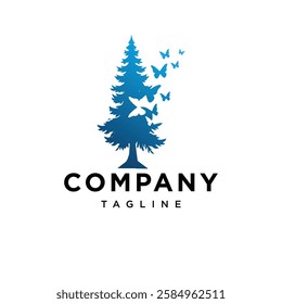Pine Tree and Butterfly Logo Icon vector