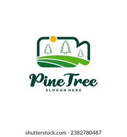 Pine Tree with Camera logo design vector. Creative Pine Tree logo concepts template